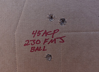 D&L Sports .45 ACP Bullet hole